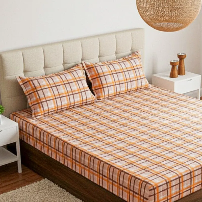 Sanja Checkered Cotton Bedsheet (Brown) - 144 TC media 3