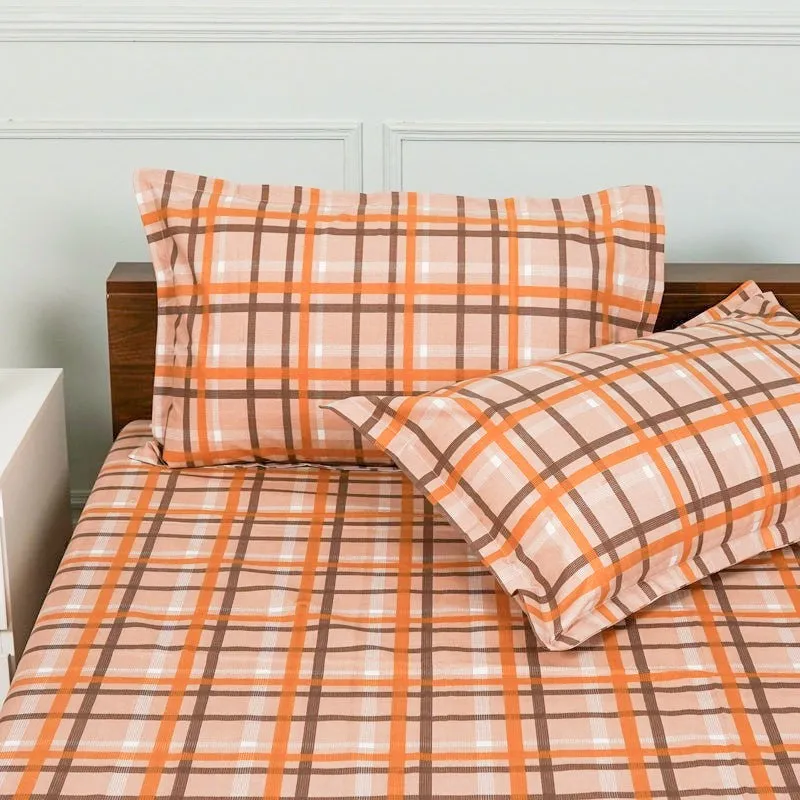 Sanja Checkered Cotton Bedsheet (Brown) - 144 TC media 4