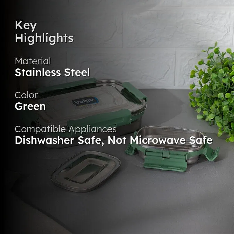 Crave Master Green Steel Lunch Box With Pouch (800/150 mL) - Two Piece Set media 2
