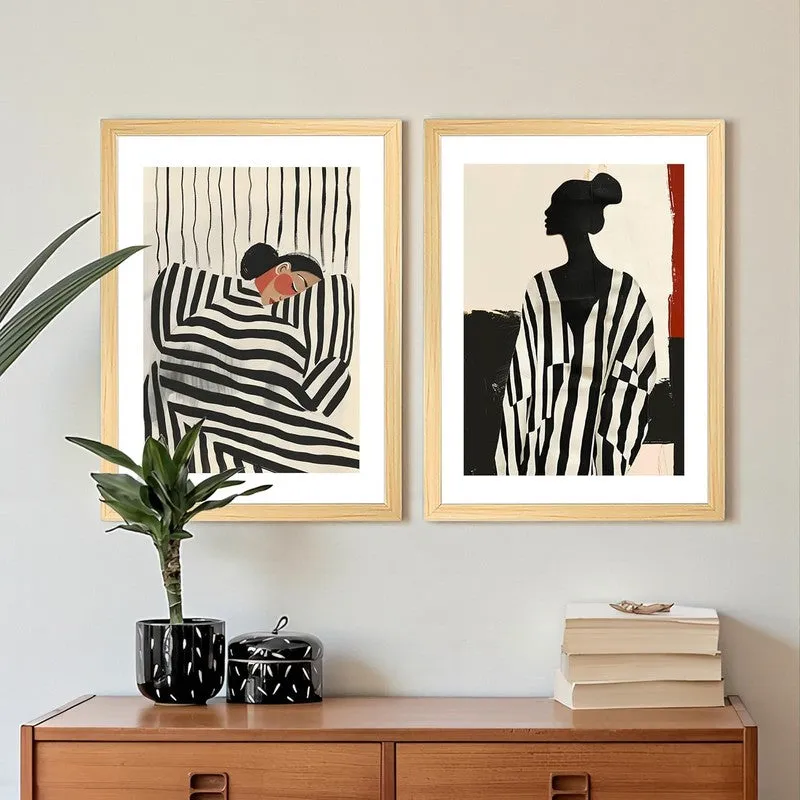 Striped Femme Wall Art With Frame - Set Of Two media 4