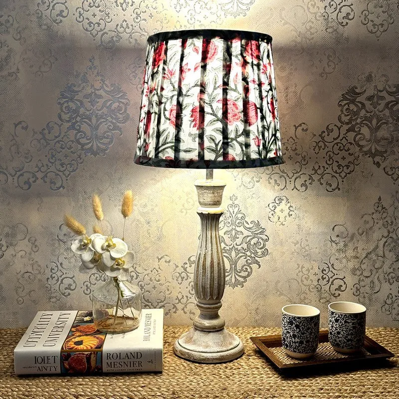Floral Vine Wooden Base Cotton Table Lamp - Multicolor media 1