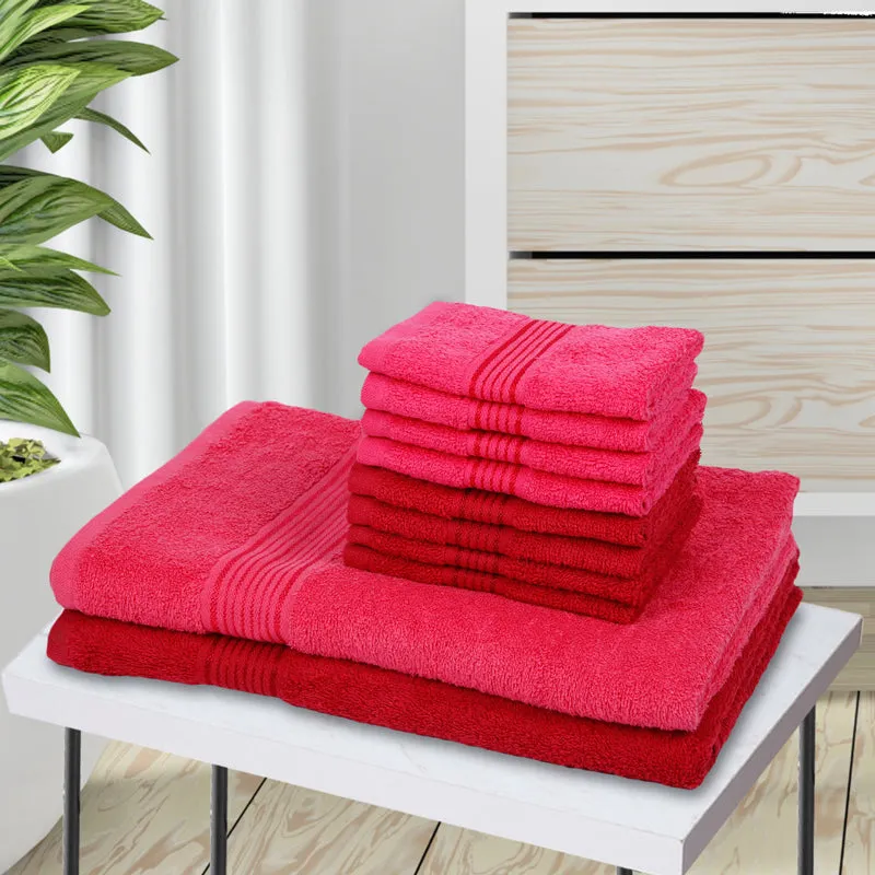 Comfora Bath & Face Towel Set (Pink,Red) - Ten Piece Set media 1