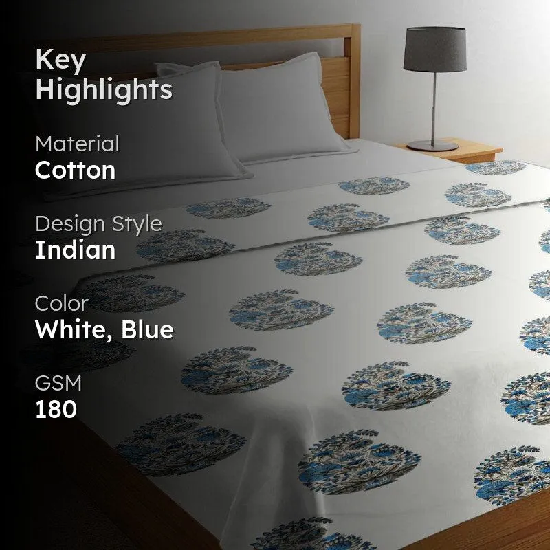 Dishti Ethnic Reversible Cotton Dohar (White & Sky Blue) - 180 GSM media 2