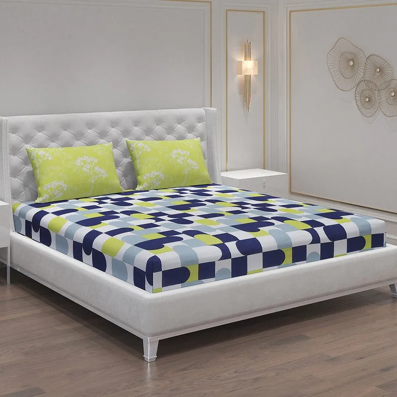 Monte Carlo Multi Blocks Cotton Bedsheet (Blue,Green) - 104 TC media 1
