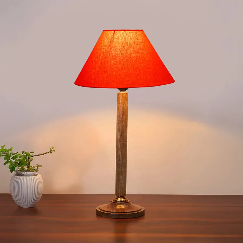 Glow Mesa Table Lamp With Wooden Base - Orange,Brown media 1