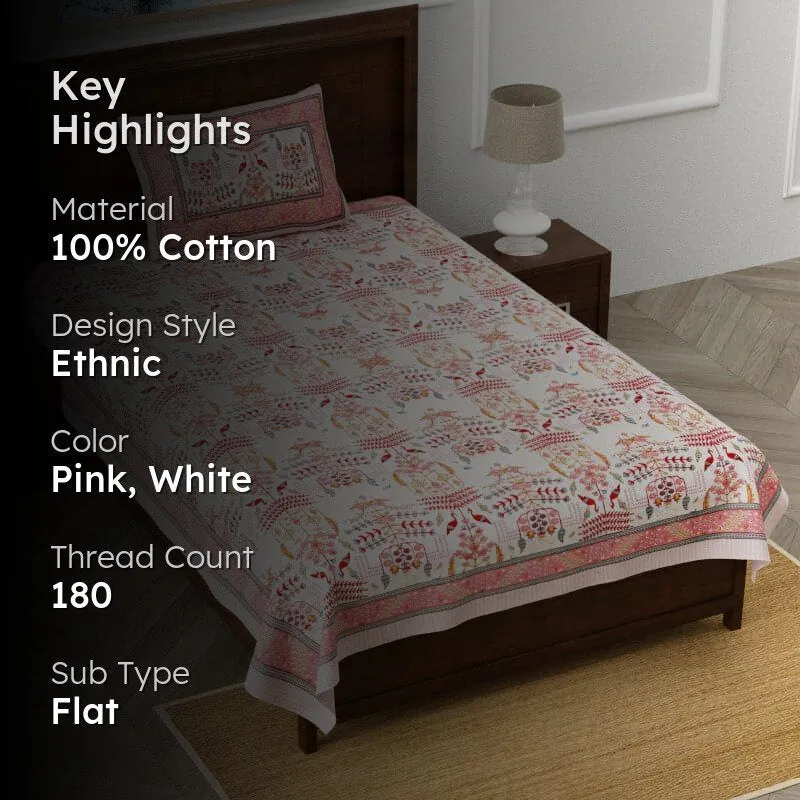 Evie Printed Cotton Bedsheet (Pink) - 180 TC media 2