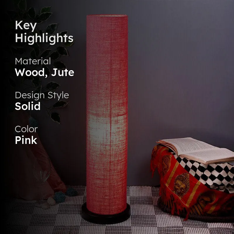Camia Wooden Tower Floor Lamp With Jute Shade - Pink media 2