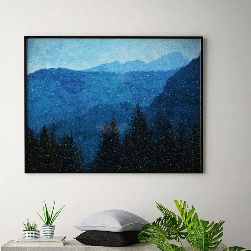 Forest Landscape & Fog Canvas Painting - Black Frame media 1