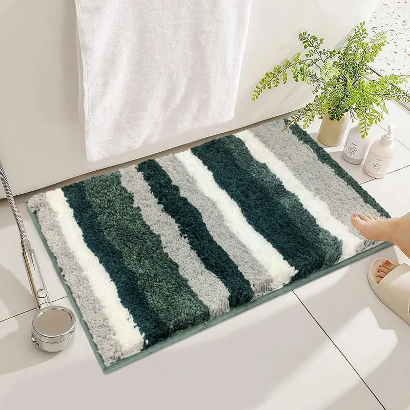 Stripe Luxe Bath Mat - Green, Grey media 1
