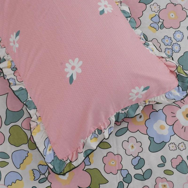 Pink Plume Frilled Floral Cotton Microfiber Bedding Set - Five Piece Set media 5