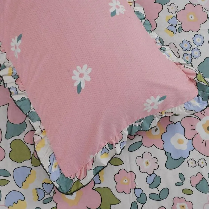 Pink Plume Frilled Floral Cotton Microfiber Bedding Set - Five Piece Set media 5