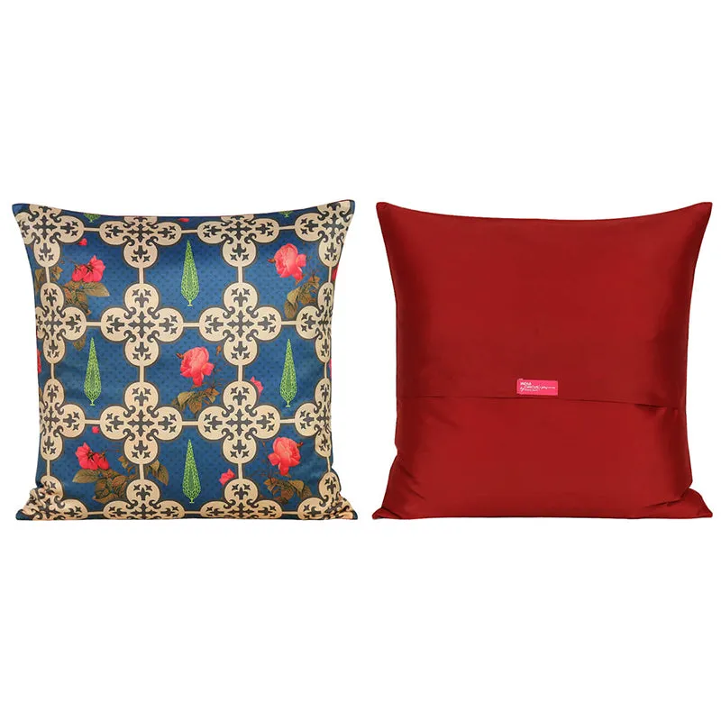 India Circus Clover Grid Printed Velvet Cushion Cover - Set Of Five media 5