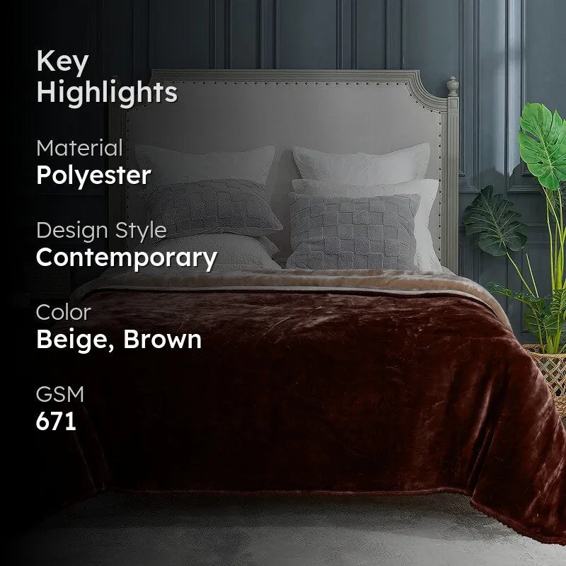 Brown blanket styled across a bed in a contemporary bedroom