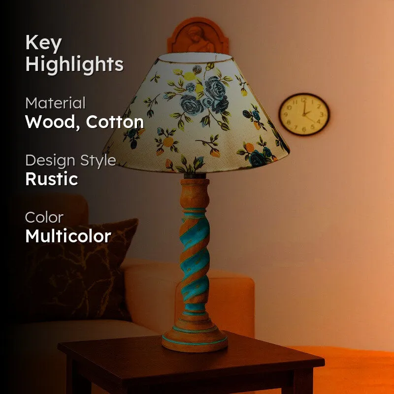 Elara Solin Floral Wooden Table Lamp - Multicolor media 2