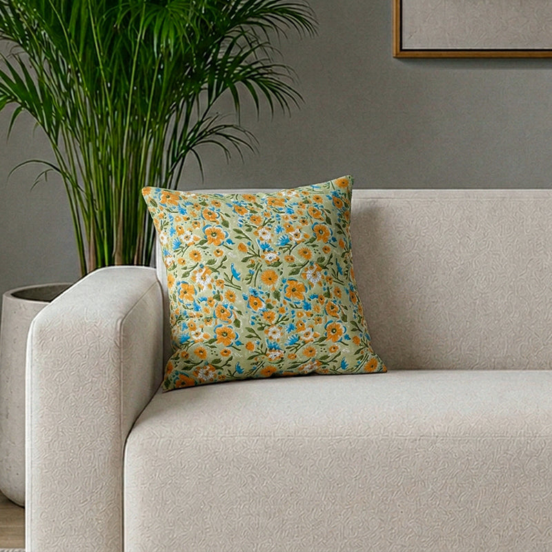 Sunny Blooms Cotton Cushion Cover - 16 x 16 Inches
