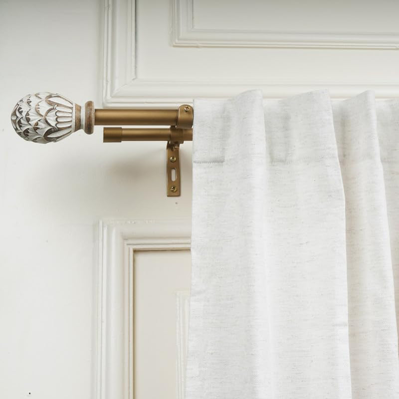 Amber Duo Extendable 1" Double Curtain Rod With Oval Finial & Brackets