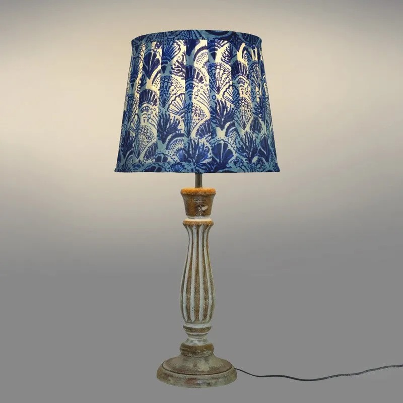 Cerulean Wooden Base Cotton Table Lamp - Blue media 4