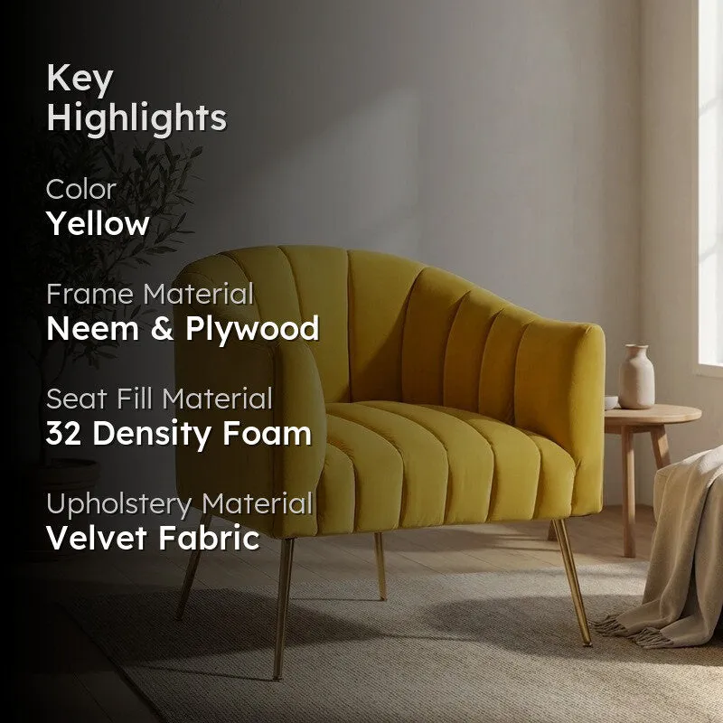 Plaino Neem Wood Accent Chair - Yellow media 2