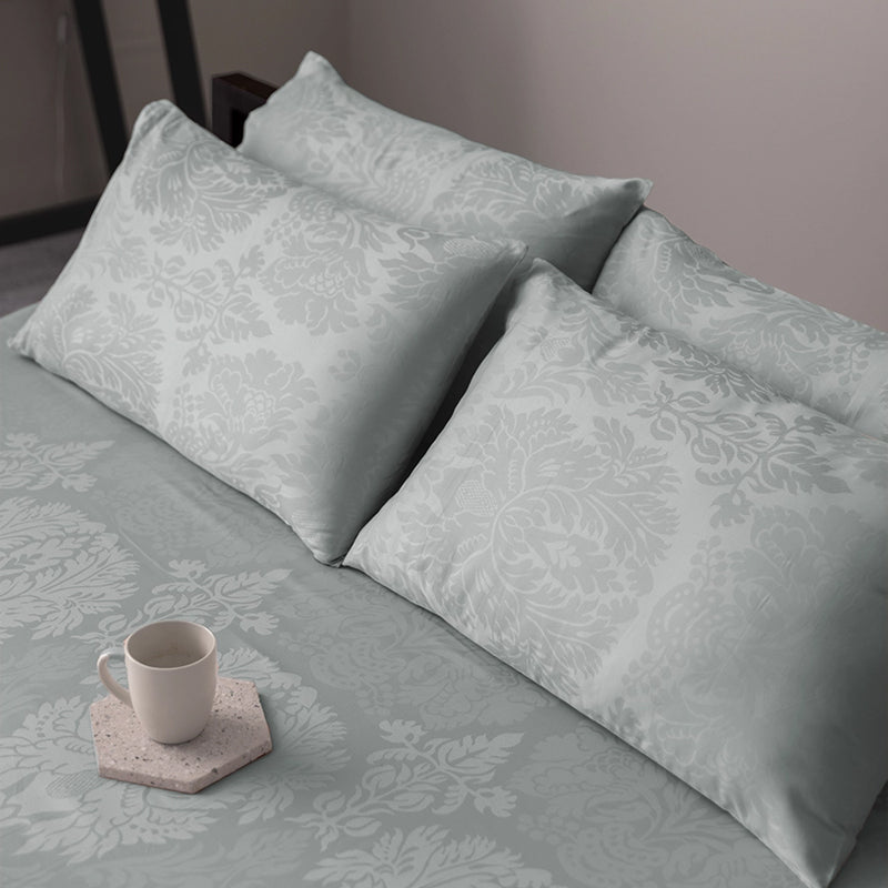 Symmetry Charm Fitted Jacquard Cotton Bedsheet (Light Grey) - 300 TC media 7