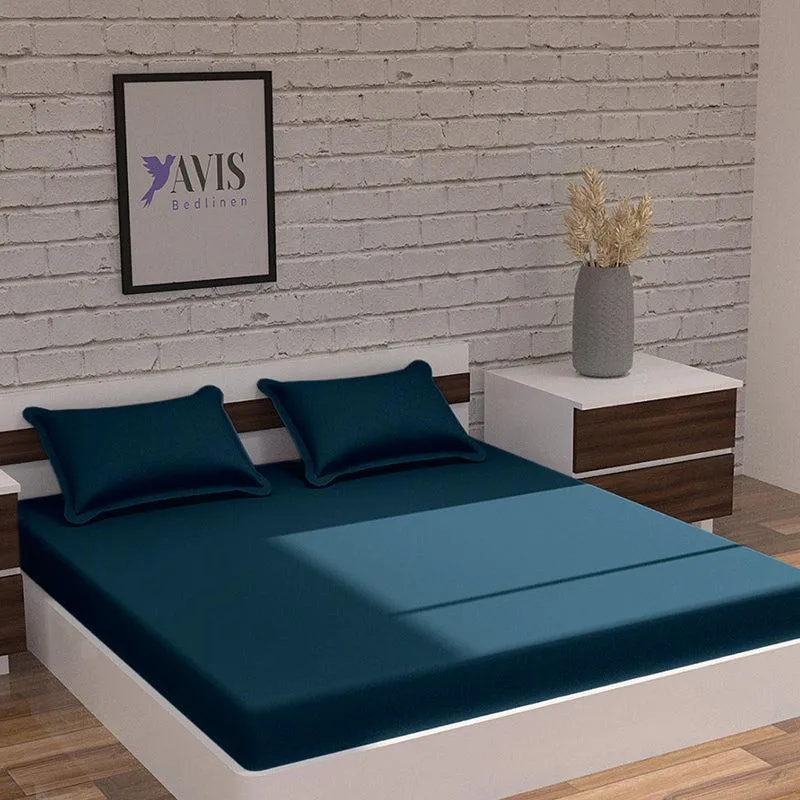 Caressence Solid Cotton Bedsheet (Dark Teal) - 300 TC media 3