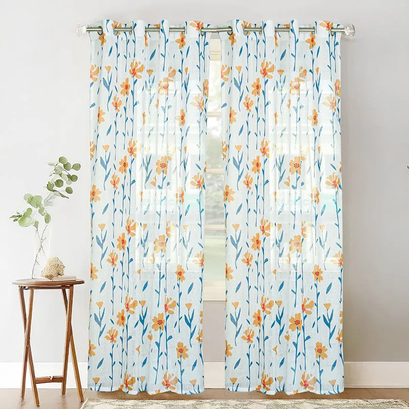 Sunara Linen Texture Polyester Sheer Curtain - Set Of Two media 1