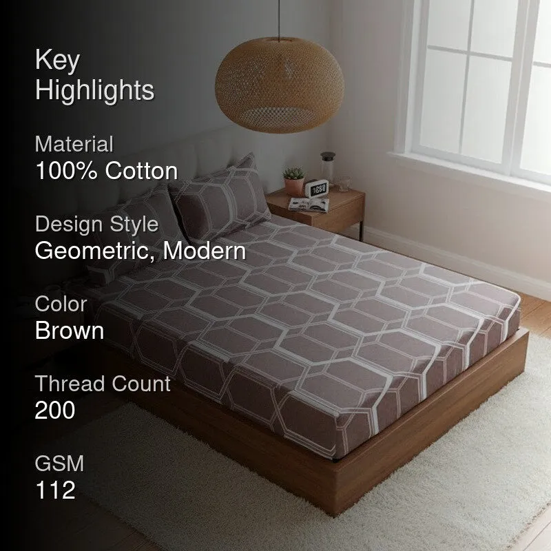 Hivescape Geometric Cotton Bedsheet (Brown) - 200 TC media 2