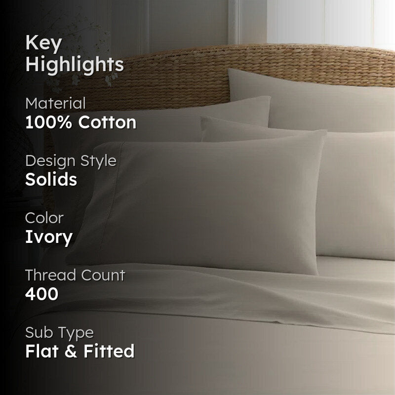 Sofia 100% Cotton Satin Weave Solid Bedsheet - Ivory - 400 TC media 2