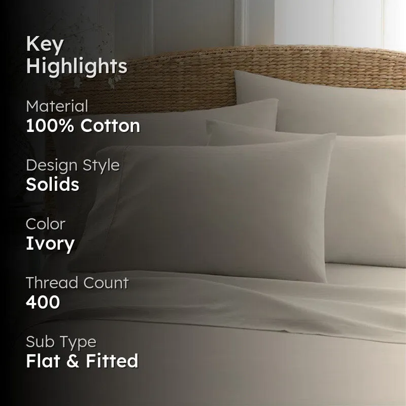 Sofia 100% Cotton Satin Weave Solid Bedsheet - Ivory - 400 TC media 2