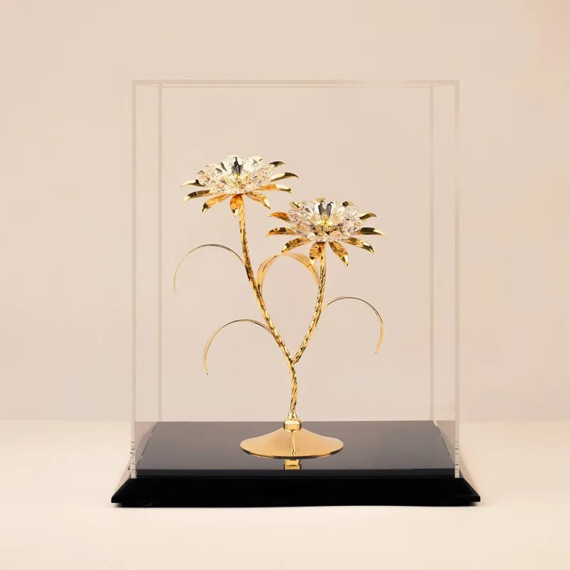 Twin Daisy Elegance 24K Gold Plated Mild Steel Showpiece media 3