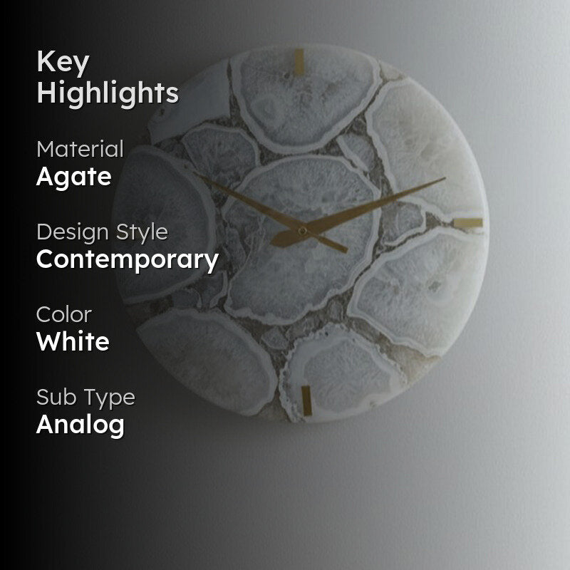 Obelia Handcrafted Agate Wall Clock - White media 2
