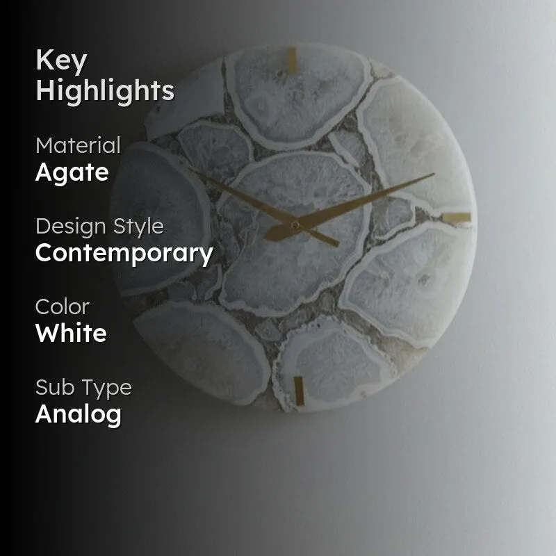 Obelia Handcrafted Agate Wall Clock - White media 2