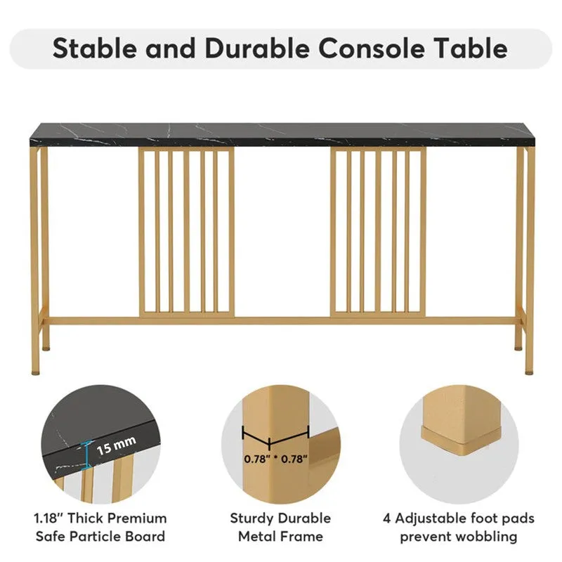 Narrow Long Black Metal Console Table with Black Marble Top (Gold) - Medium media 8