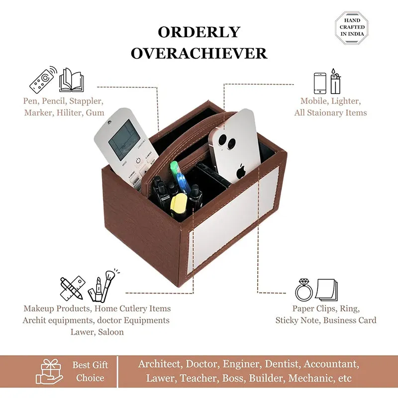 Savene Faux Leather Desk Organiser - Brown media 8