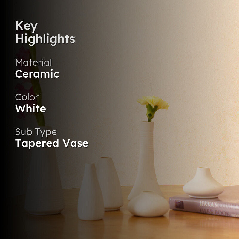 Elegant White Ceramic Tapered Vase - Set of Six media 2