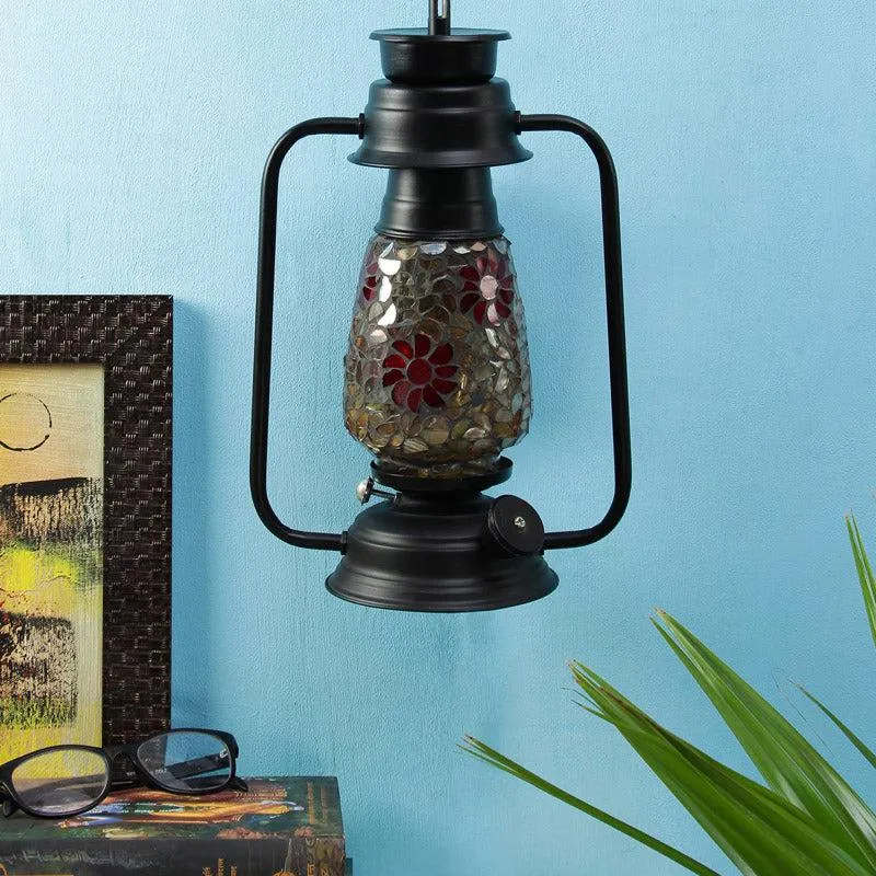 Phoolkari Mosaic Lantern Iron Wall Lamp - Black media 3