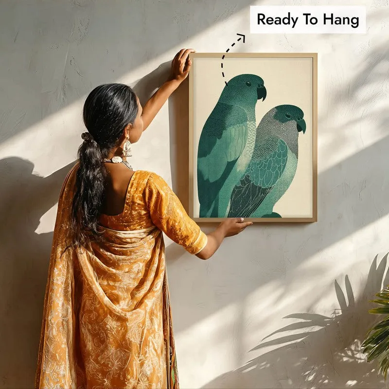 Pastel Parrot Pair Canvas Wall Painting With Brown Frame media 9