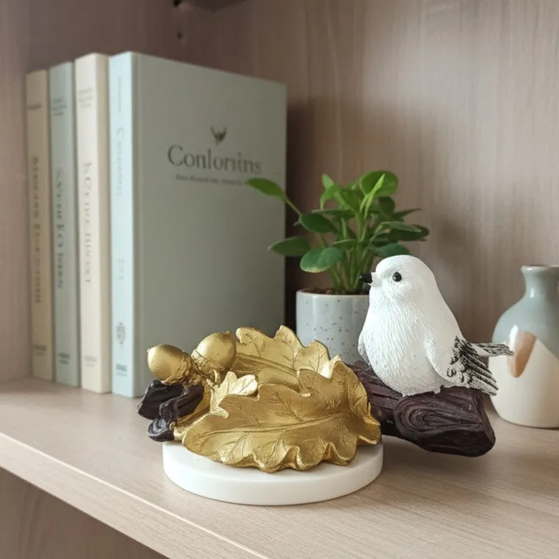 Leaf Bird Resin Tea Light Candle Holder - Gold media 5