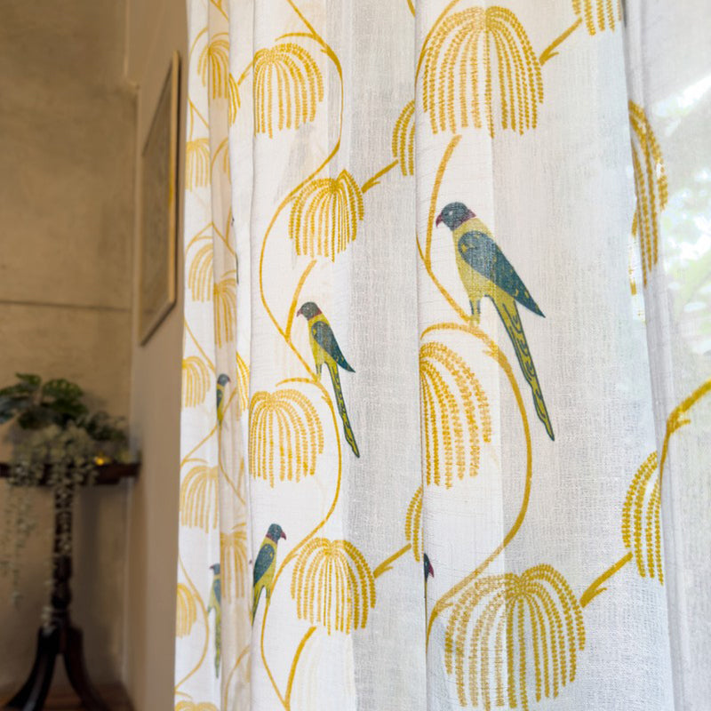 Tranquebar Home Floral Whisper Polyester Curtains(Yellow) - Set Of Two media 5