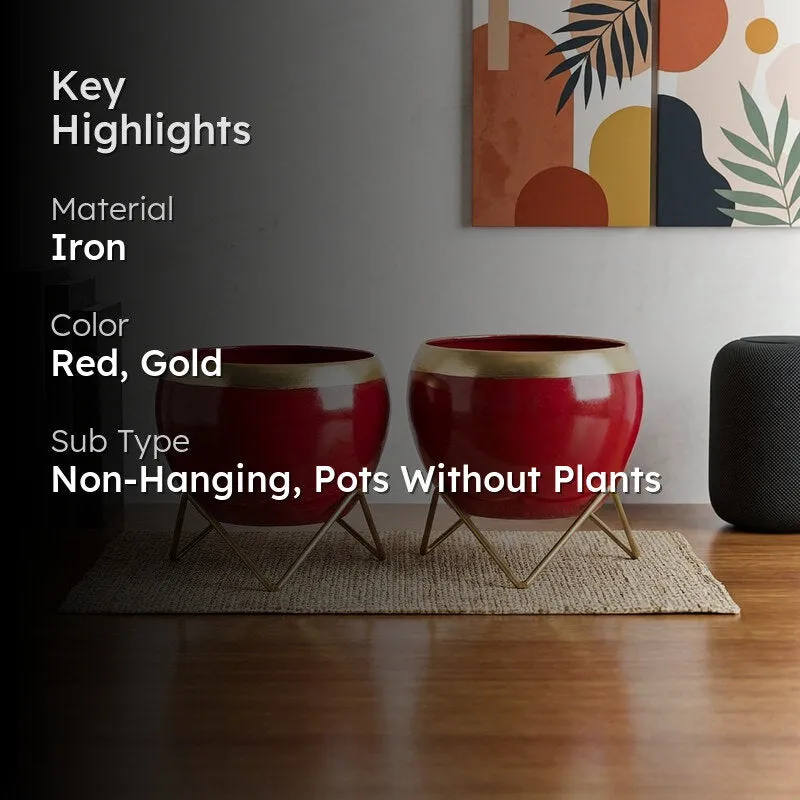 Apple Dun Planter (Red) - Set Of Two - 2