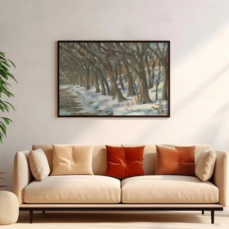 Winter Trees Canvas Wall Painting - Black Frame media 4