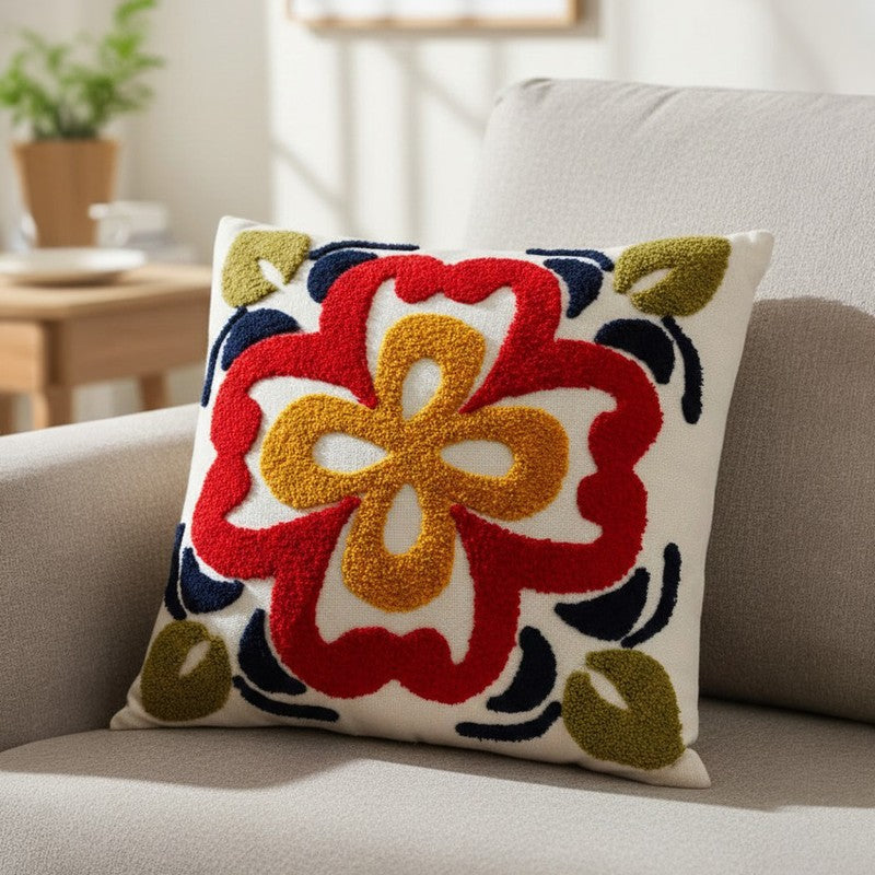 Tufted Flora Cotton Cushion Cover