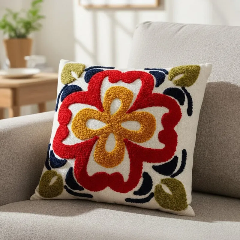 Tufted Flora Cotton Cushion Cover media 1