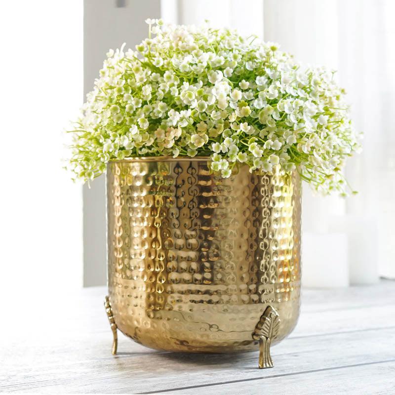 Zephyr Metal Hammered Leaf leg Planter - Gold media 3