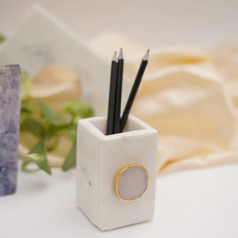 Kade Marble Agate Stationary Holder - White media 3