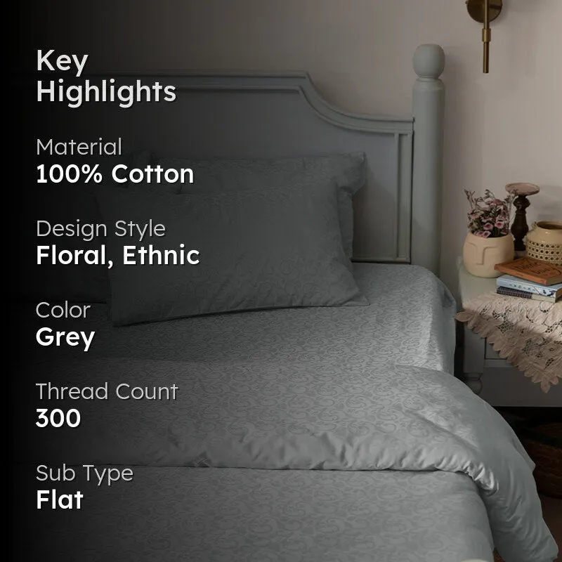 Coral Bloom Jacquard Cotton Bedsheet (Light Grey) - 300 TC media 2