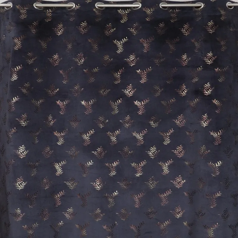 Shimmer Veil Printed Velvet Curtain - Navy Blue,Gold media 4