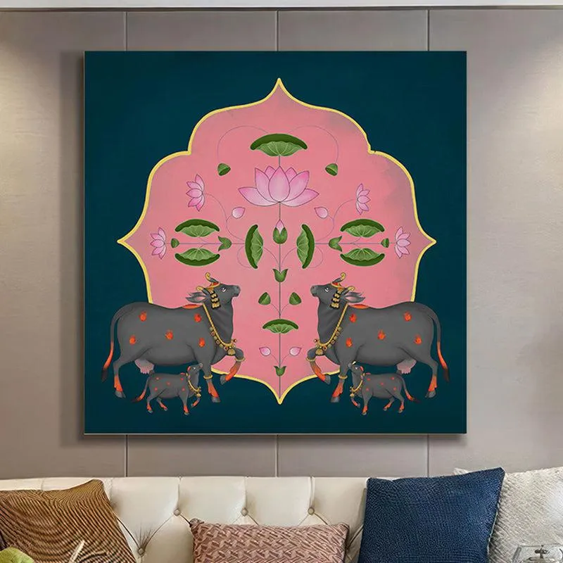 Symmetrical Cow and Pond Wall Painting media 1