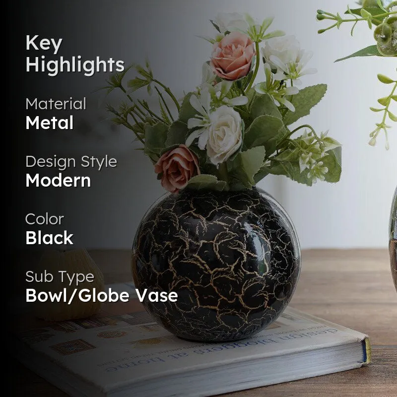 Manva Crackled Ball Vase (Black) - Large media 2