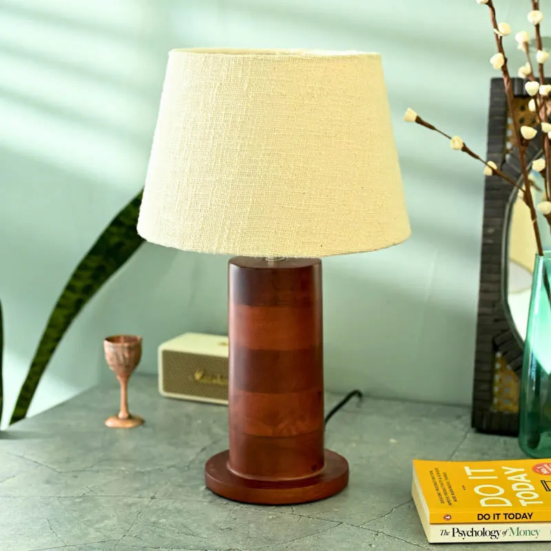 Rida Mahogany Wooden Table Lamp - Brown,Beige media 3