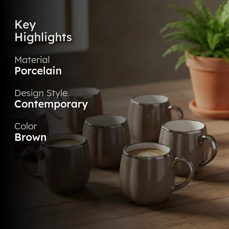 Magina Porcelain Tea Cup (180 mL Each/Brown) - Set of Six media 2